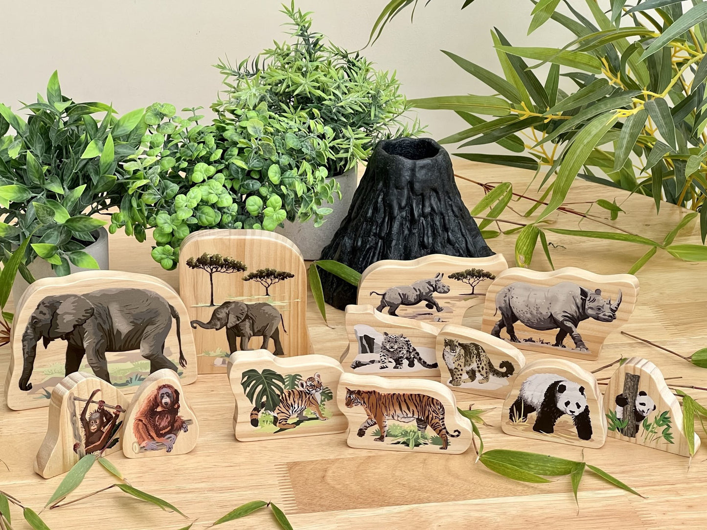 Endangered Animal families wooden Characters - NEW