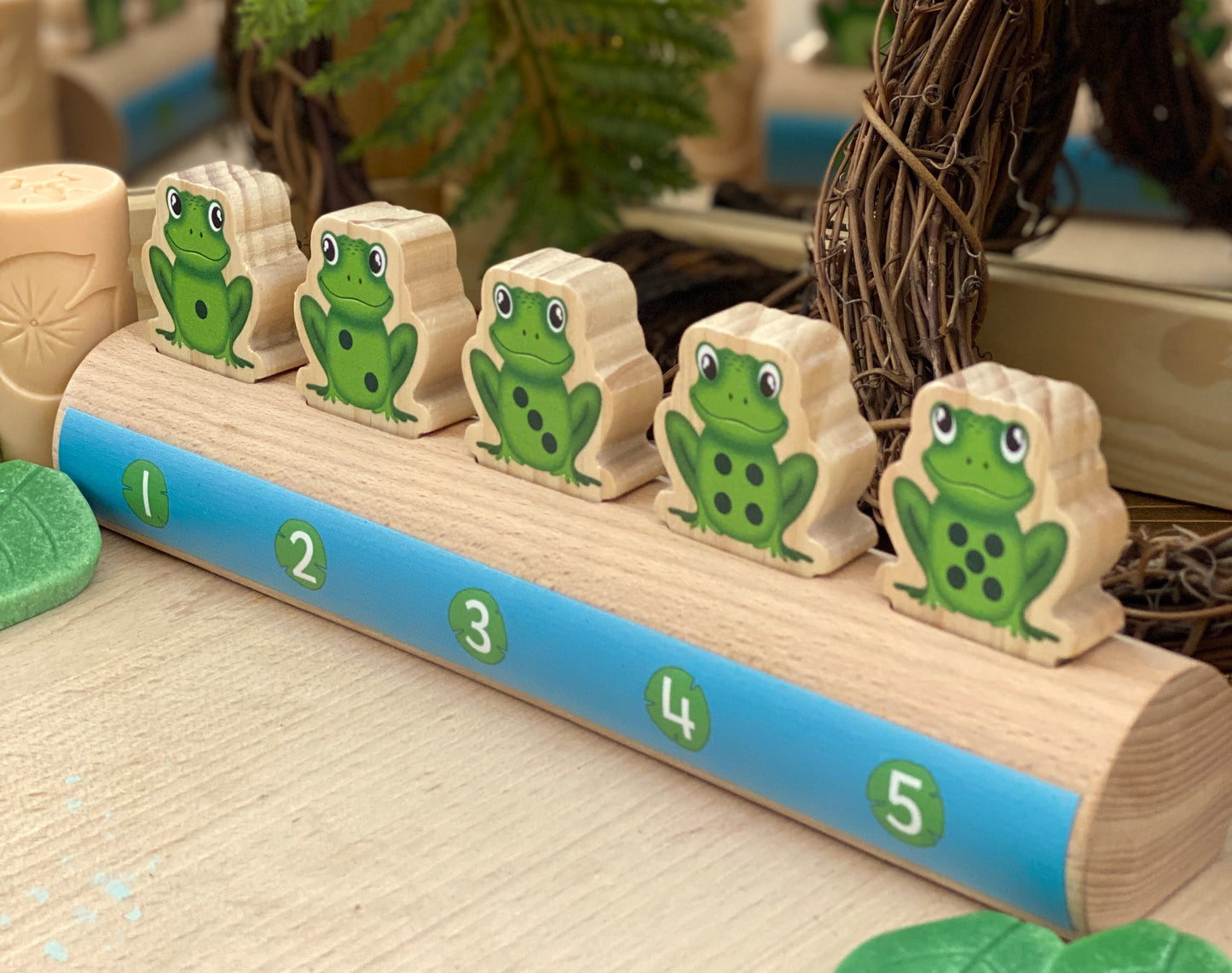 Five Frogs on a log counting, maths, rhyme, small world NEW