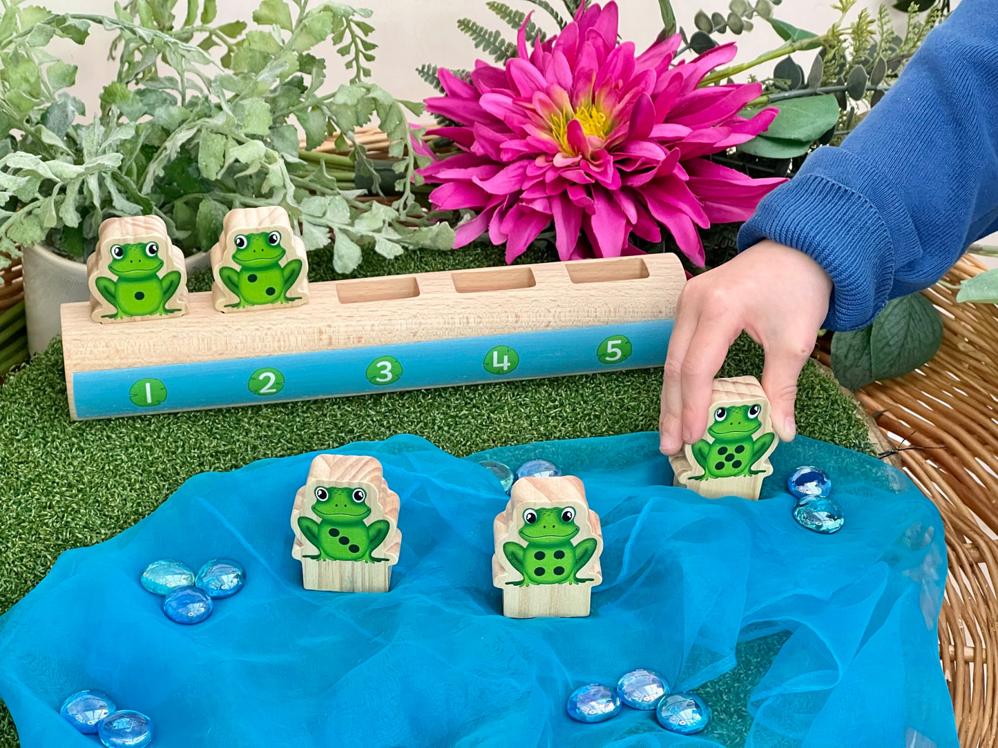 Five Frogs on a log counting, maths, rhyme, small world NEW