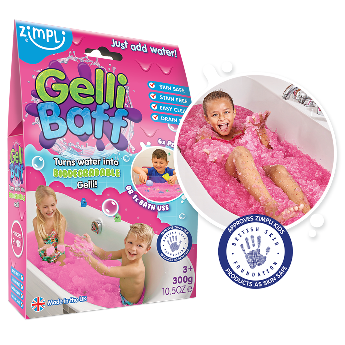 Zimpli Bio Glitter Pink Gelli Baff - Kids Sensory Bath Toy