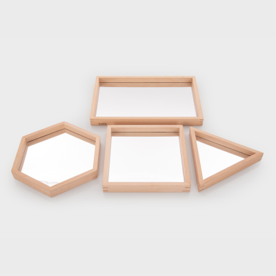 Wooden Shape Mirror Trays - Pk4 NEW