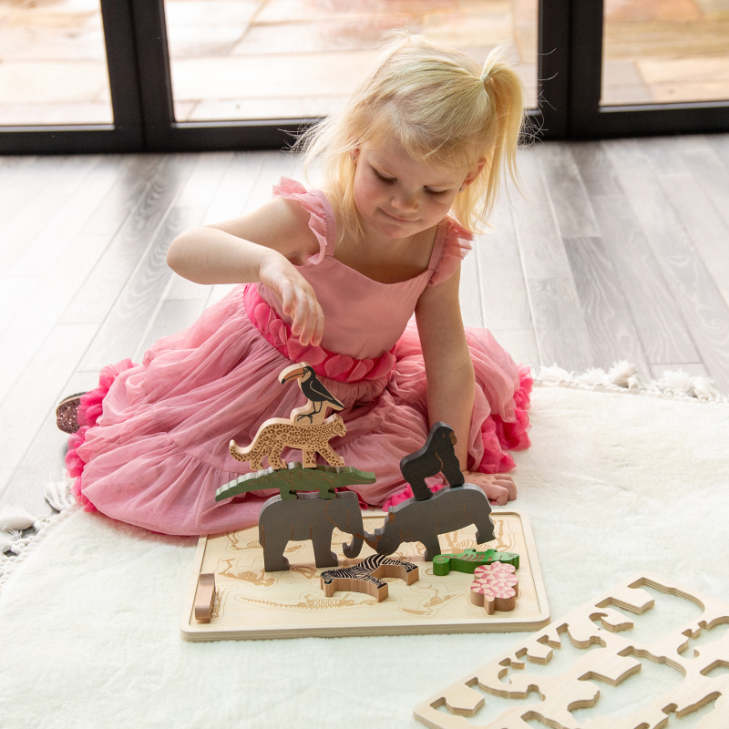 Multi-layer Safari animal wooden puzzle that brings learning to life - NEW